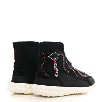 Valentino Garavani Body Tech Knit Embroidered High Top Sneakers 35 Black 4 of 9