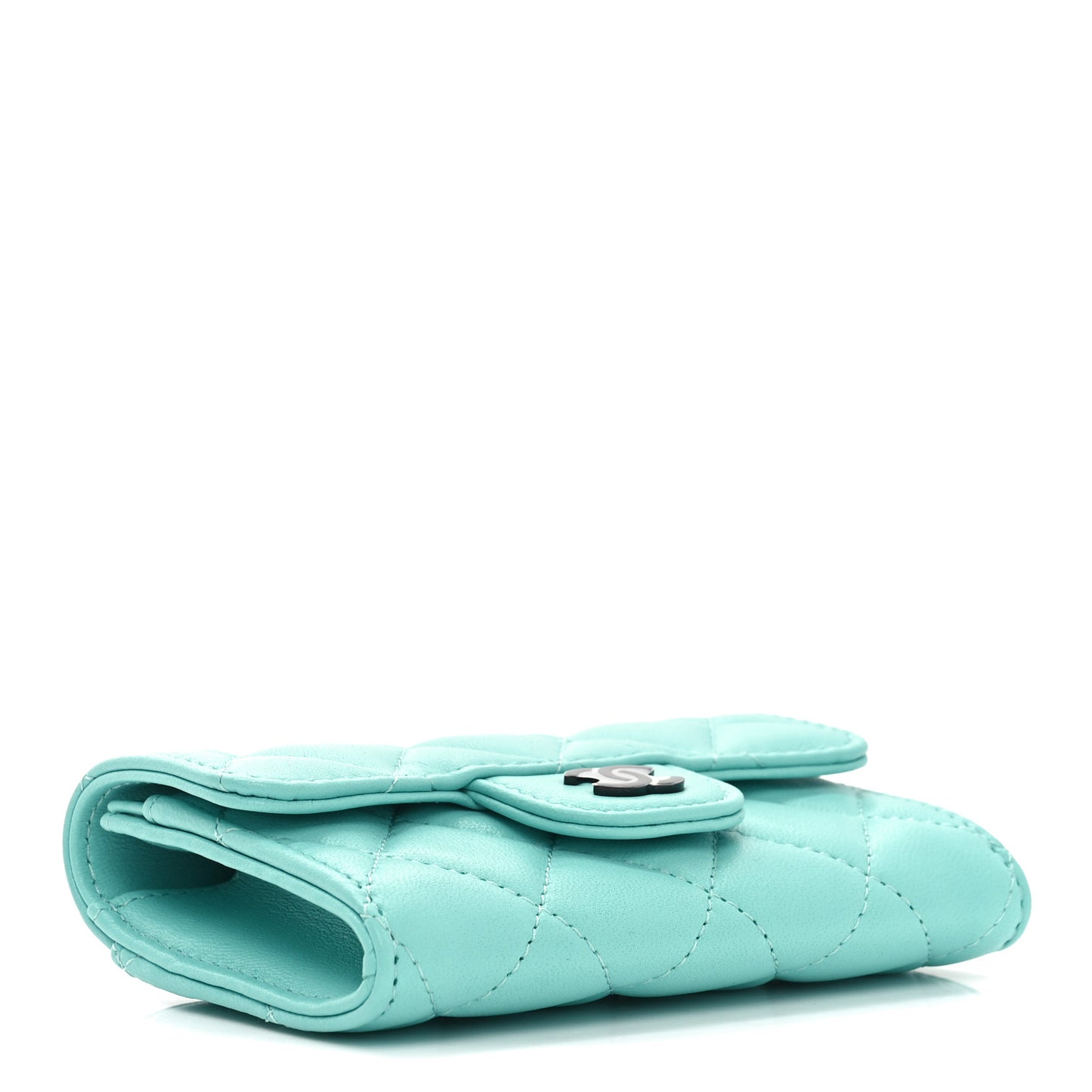 Lambskin Quilted Flap Card Holder Wallet Turquoise