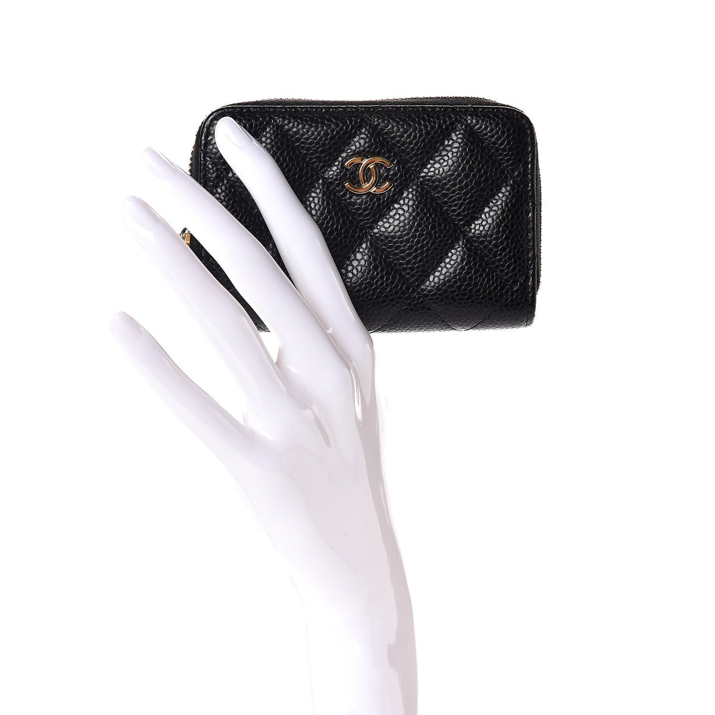 Caviar Quilted Zip Coin Purse Black