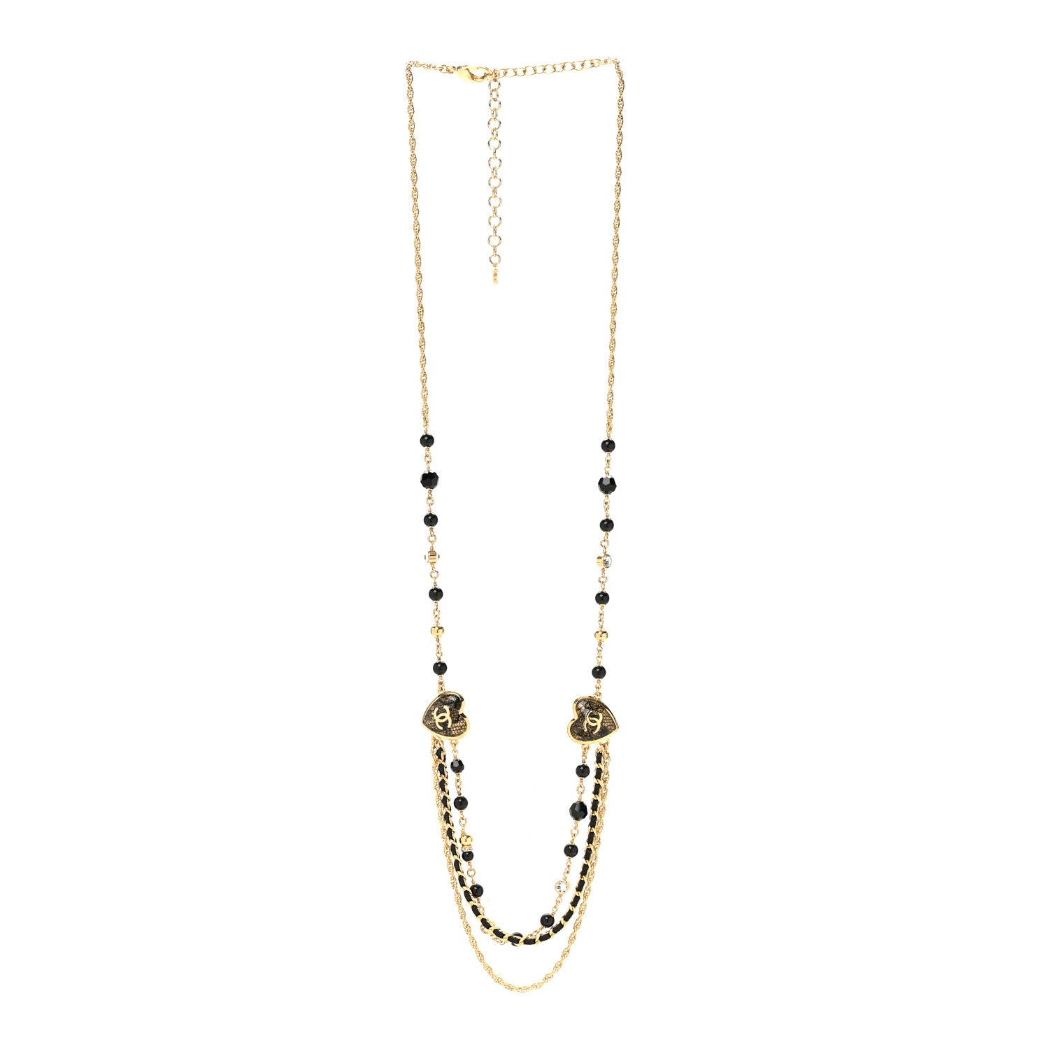 Chanel Crystal Beaded CC Heart Long Necklace Gold Black 3 of 6