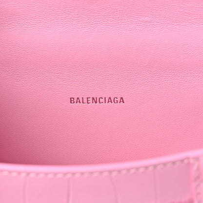 Balenciaga Shiny Calfskin Crocodile Embossed Hourglass Top Handle Bag XS Pink 6 of 9