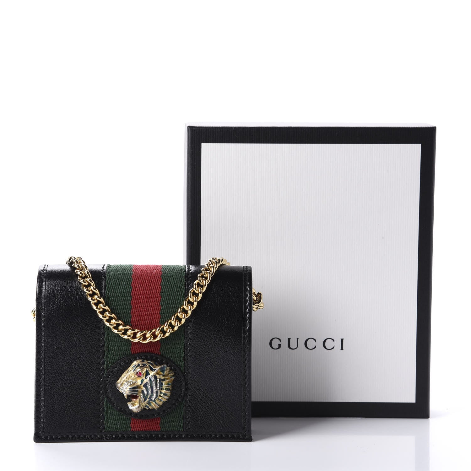 Gucci Calfskin Web Rajah Chain Card Case Wallet Black 11 of 11
