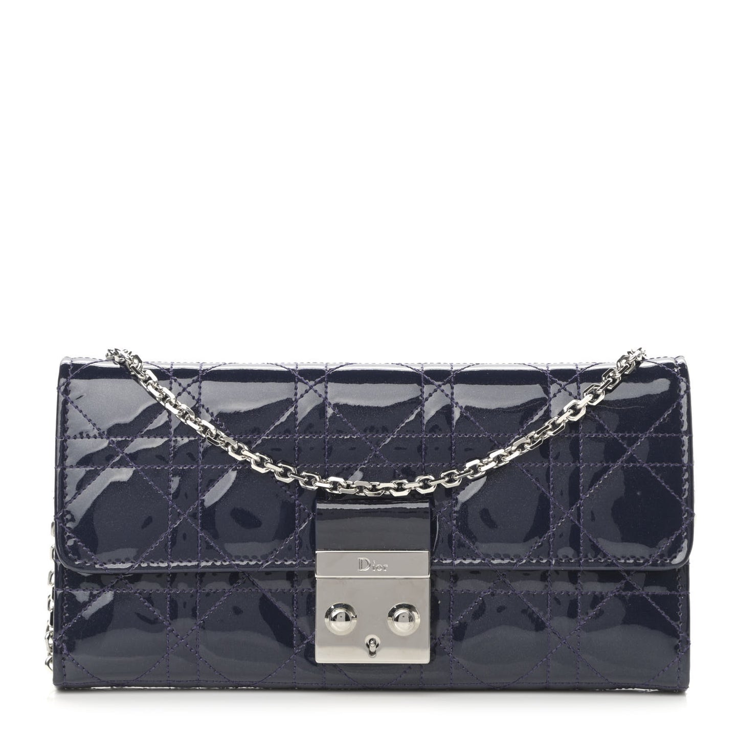Patent Cannage Miss Dior Chain Wallet Purple