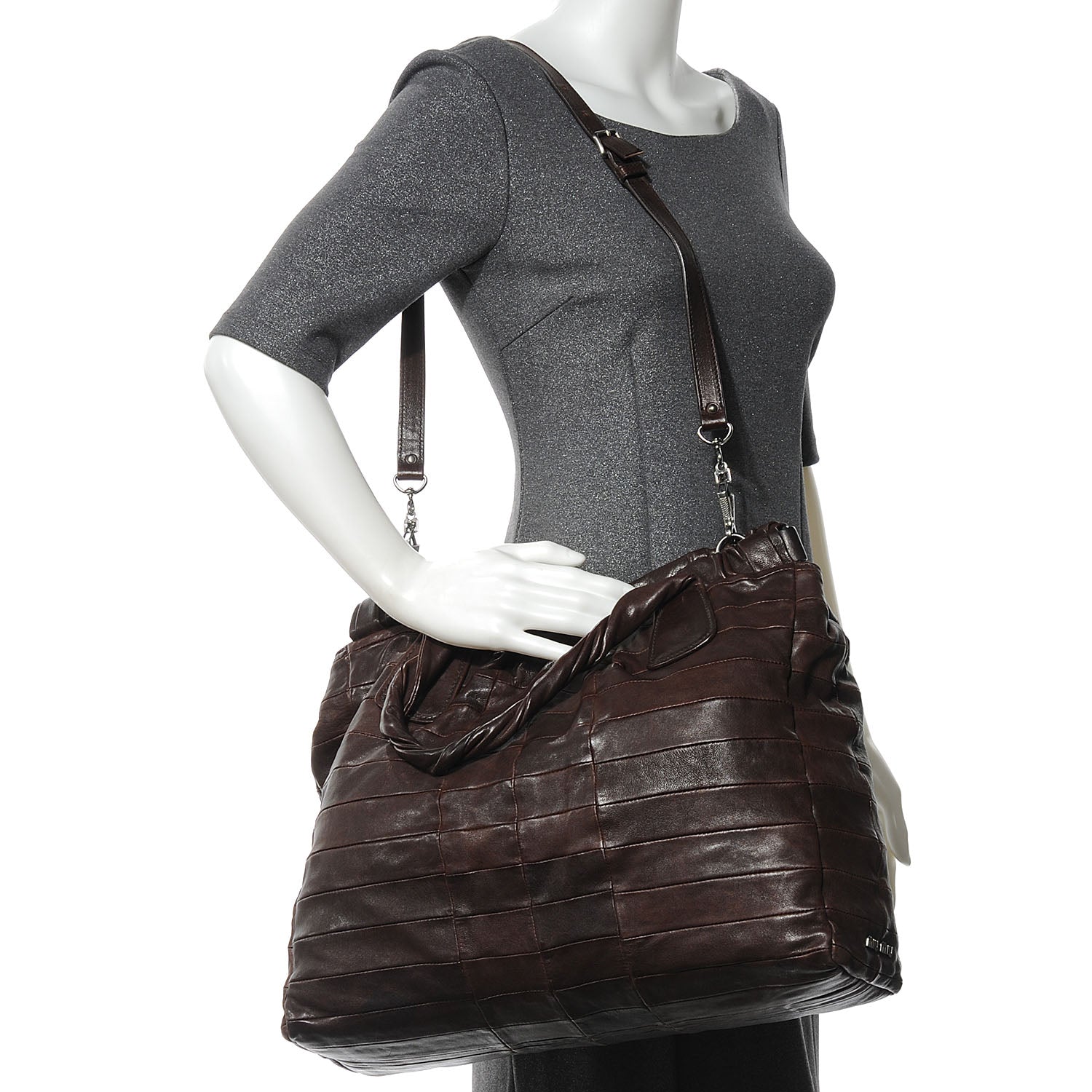 Miu Miu Nappa Leather Patchwork Shopping Tote Caffe 2 of 7