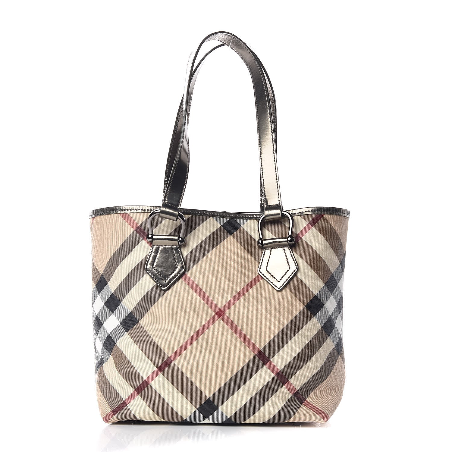 Burberry Patent Nova Check Shopper Tote Nickel 1 of 18