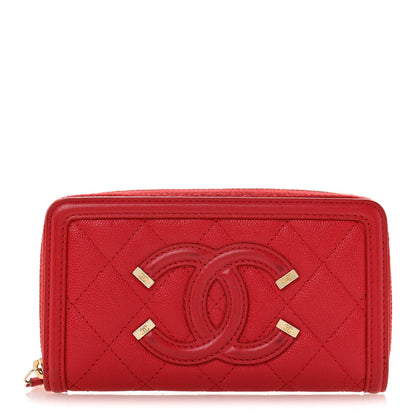 Chanel Caviar Quilted Medium Filigree Zip Around Wallet Dark Red 1 of 10