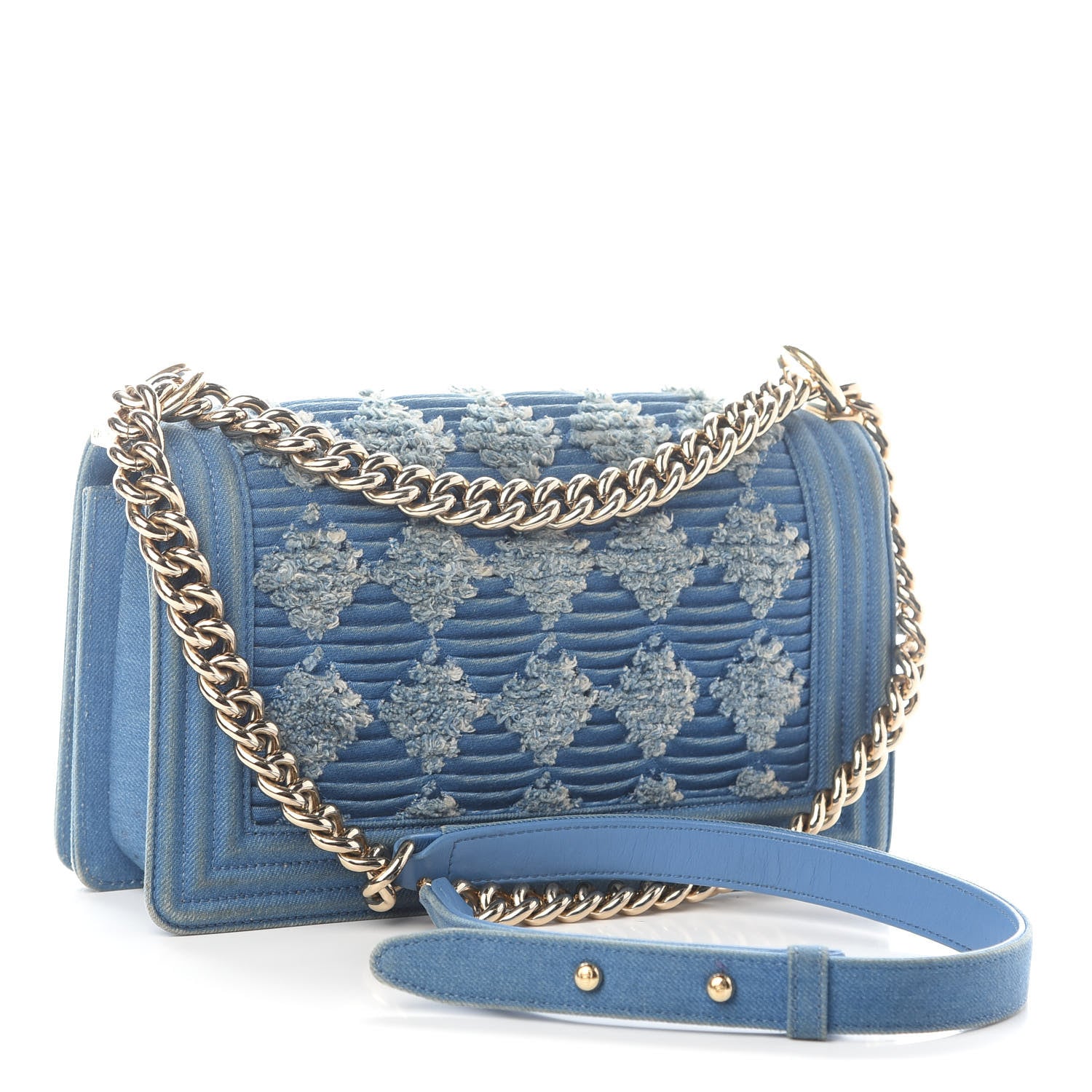 Chanel Denim Pleated Medium Boy Flap Light Blue 3 of 11