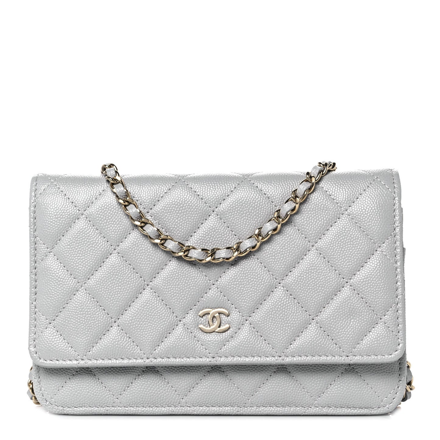 Caviar Quilted Wallet On Chain WOC Grey