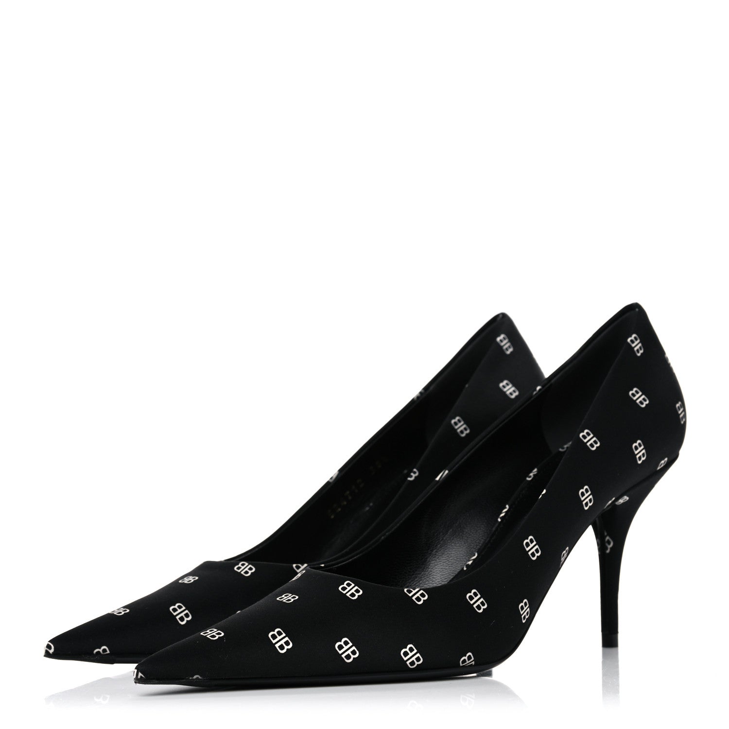 Balenciaga Crepe Satin BB Allover Logo Knife 80mm Pumps 38.5 Black 3 of 9