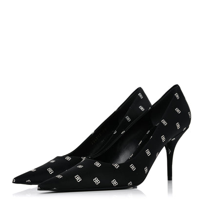Balenciaga Crepe Satin BB Allover Logo Knife 80mm Pumps 38.5 Black 3 of 9