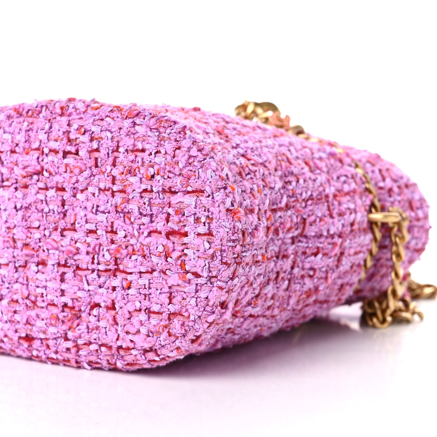 Tweed Enamel Quilted Pending CC Bucket Drawstring Bag Light Purple Pink Red