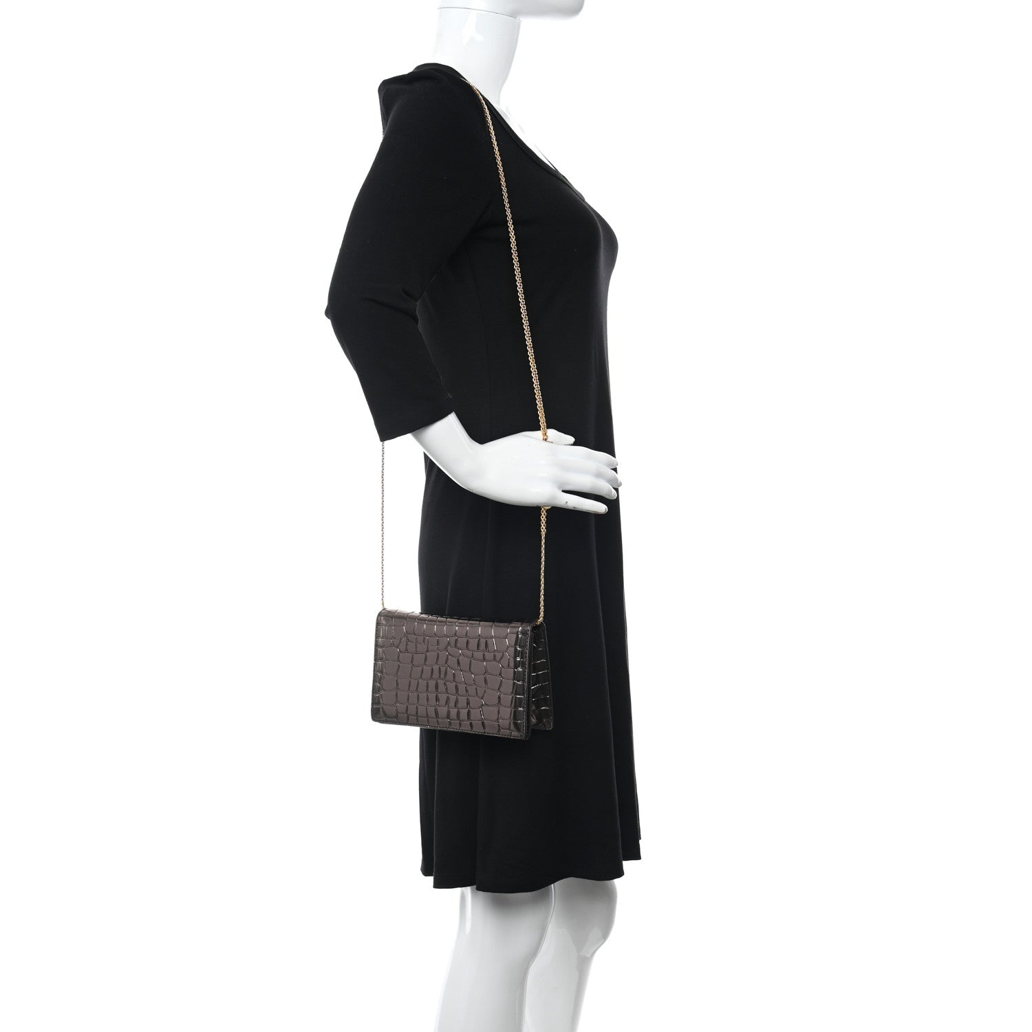 Stella McCartney Metallic Embossed Crocodile Effect Crossbody Clutch Bronze 2 of 8