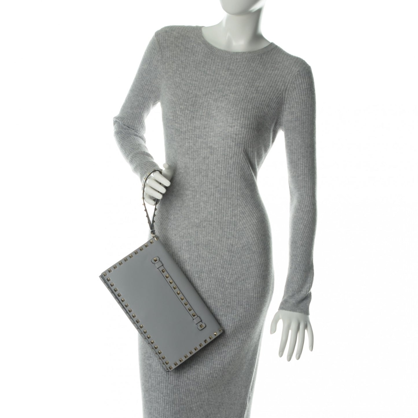 Nappa Rockstud Wristlet Clutch Pastel Grey