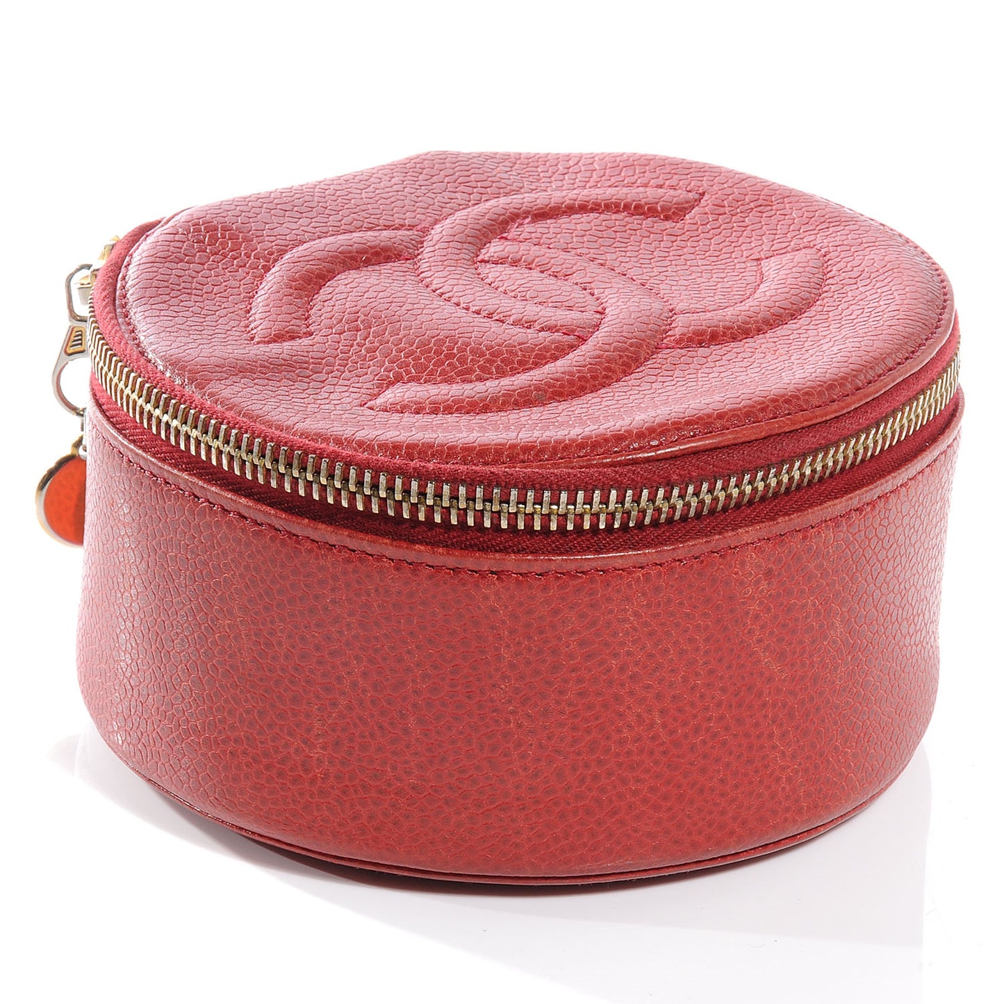 Caviar Round Jewelry Travel Case Red