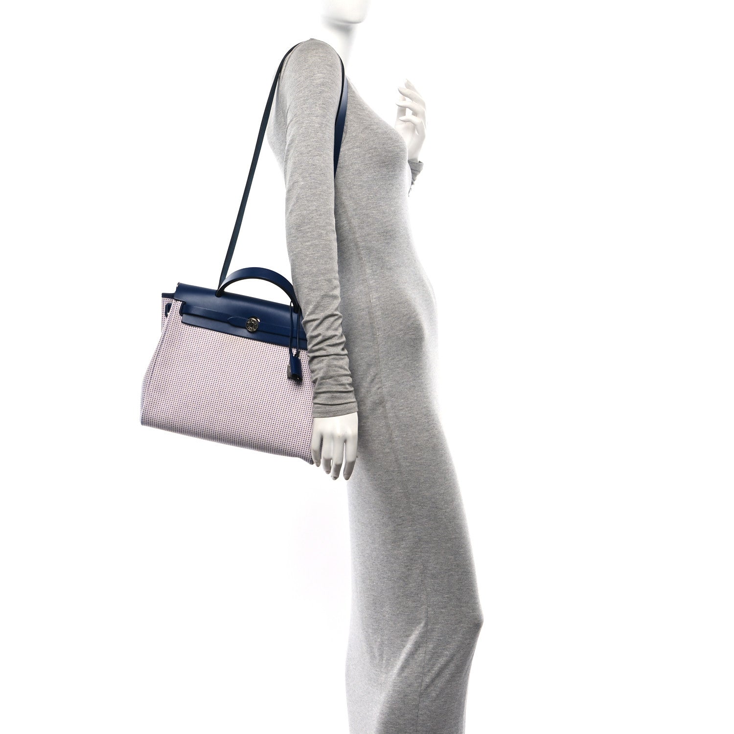 Hermes Criss Viking Vache Hunter Herbag Zip Retourne 31 PM Ecru Mauve Bleu 2 of 11