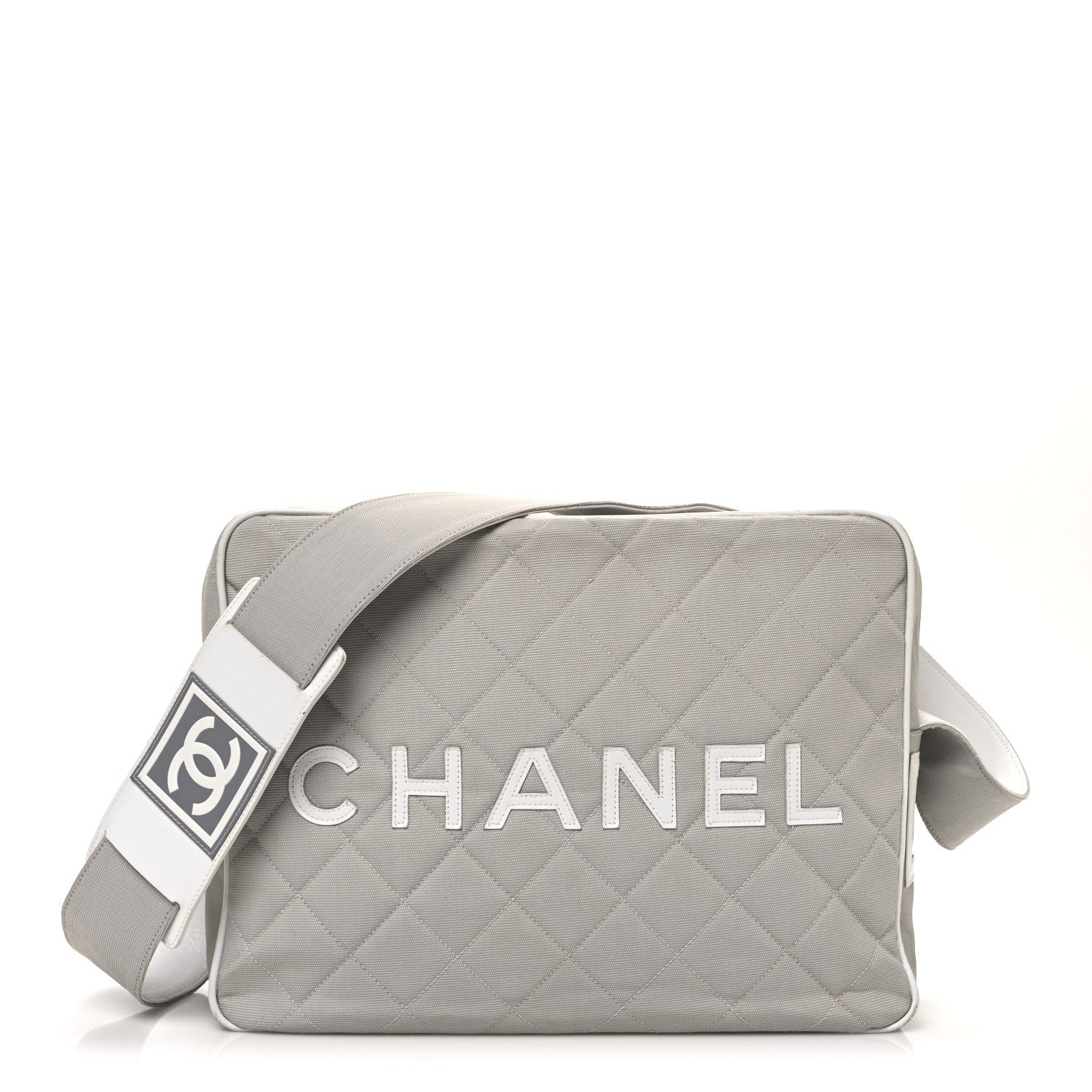 Chanel Canvas Quilted Sport Shoulder Bag Grey White 1 of 12