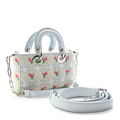 Christian Dior Denim Cannage Embroidered Doves & Roses Dioramour Mini Lady D-Joy Blue Multicolor 3 of 10