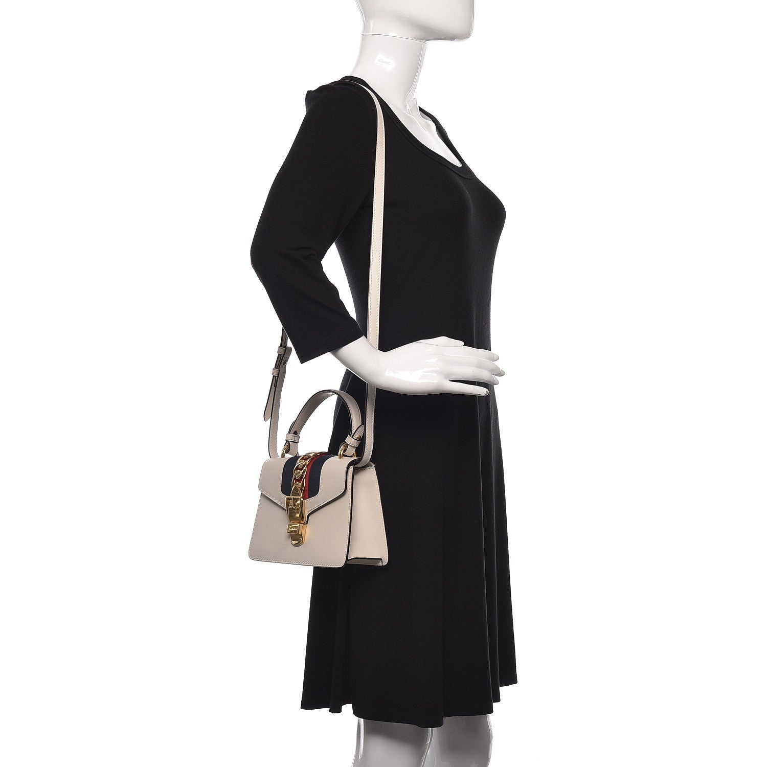 Gucci Calfskin Mini Sylvie Top Handle Bag White 2 of 13