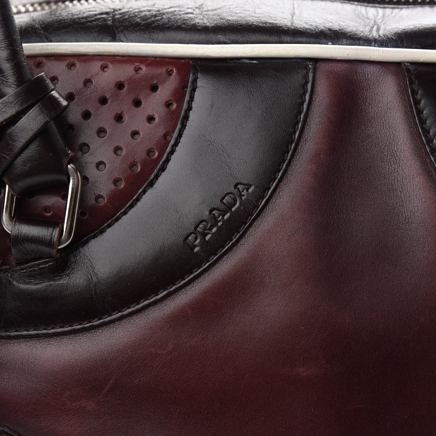 Prada Vitello Drive Perforated Bowling Bag Brown 10 of 12