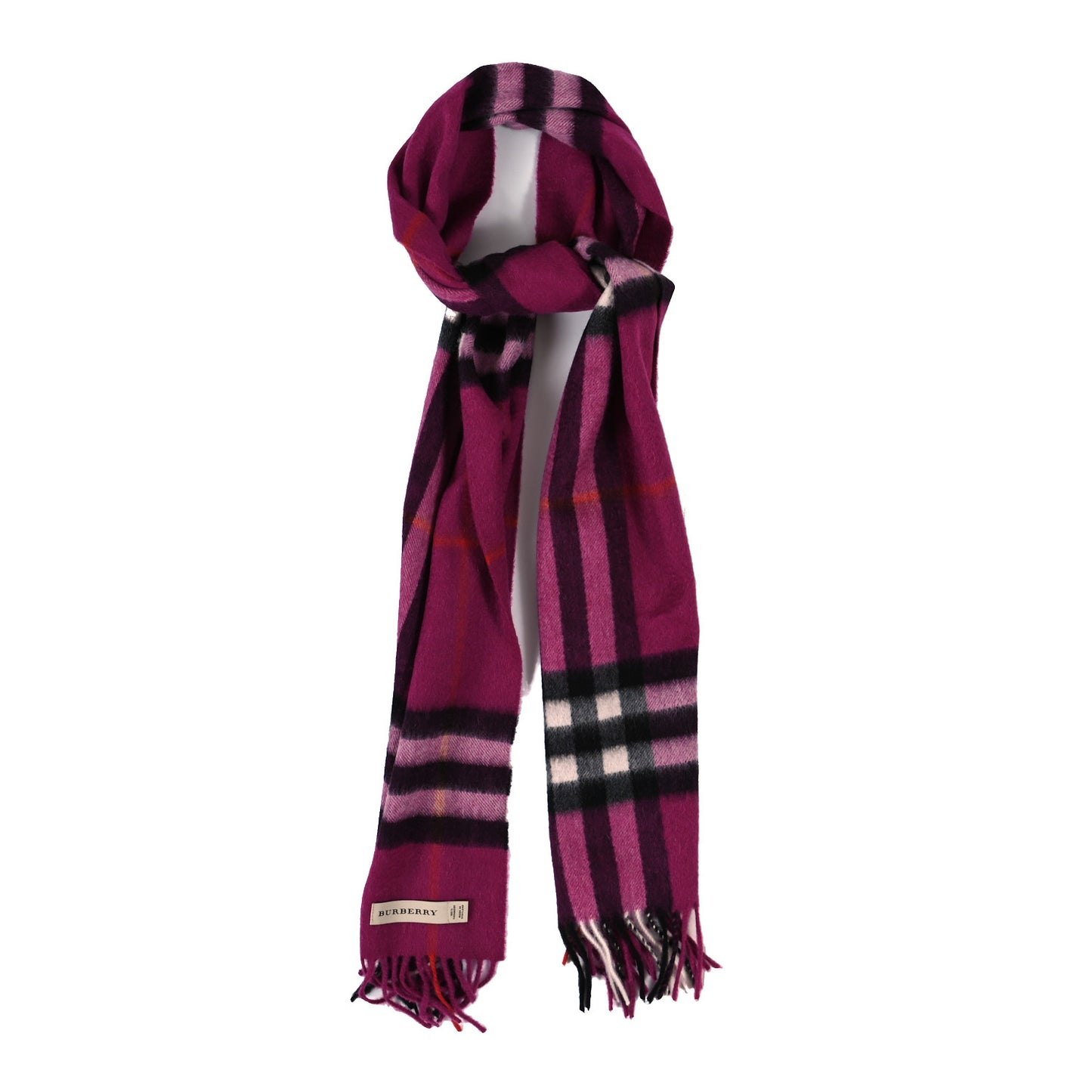 Cashmere Giant Check Fringe Scarf Pink