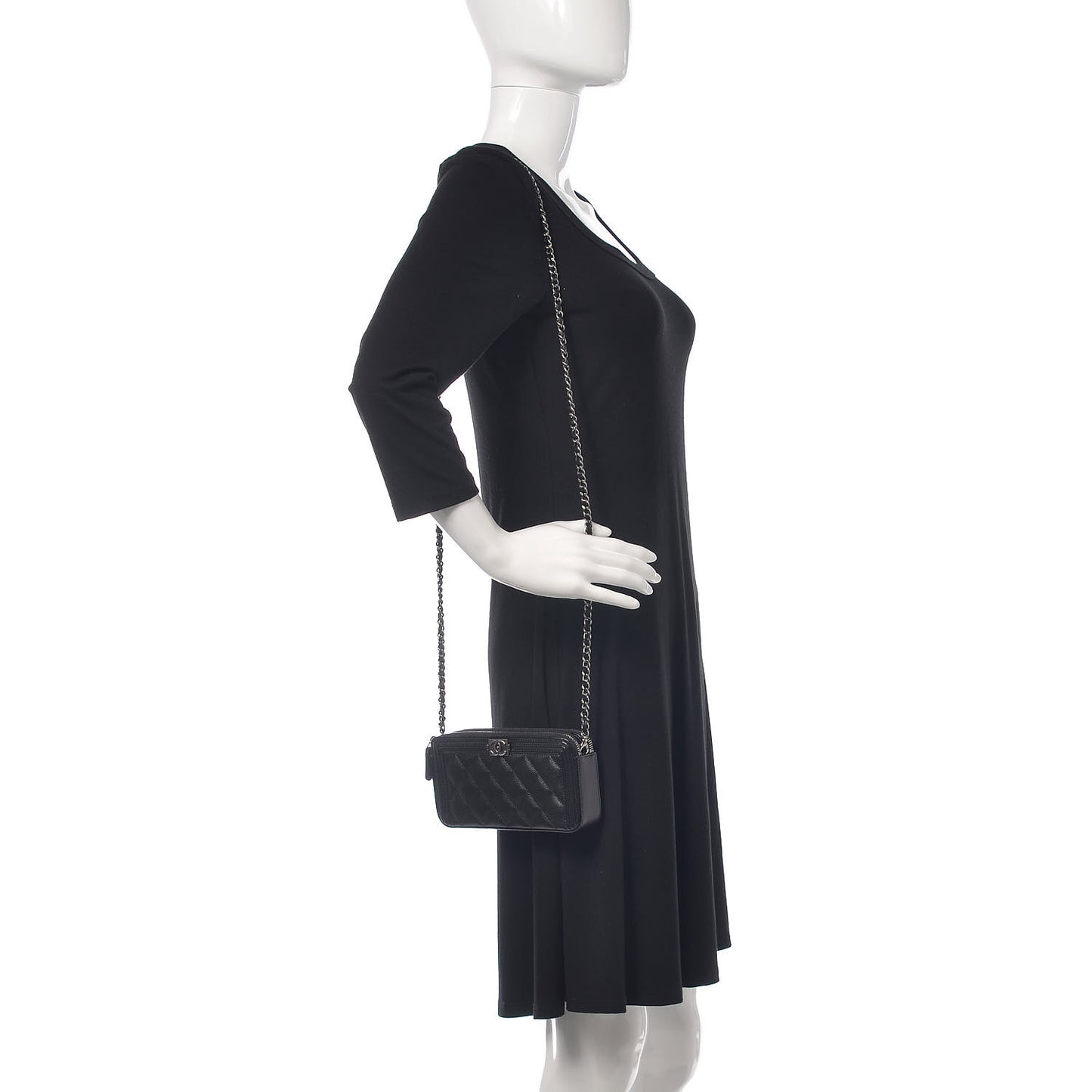 Caviar Quilted Small Boy Clutch With Chain Black