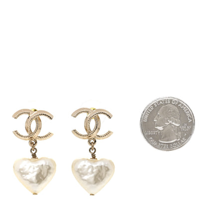 Chanel Pearl CC Heart Drop Earrings Gold 2 of 4