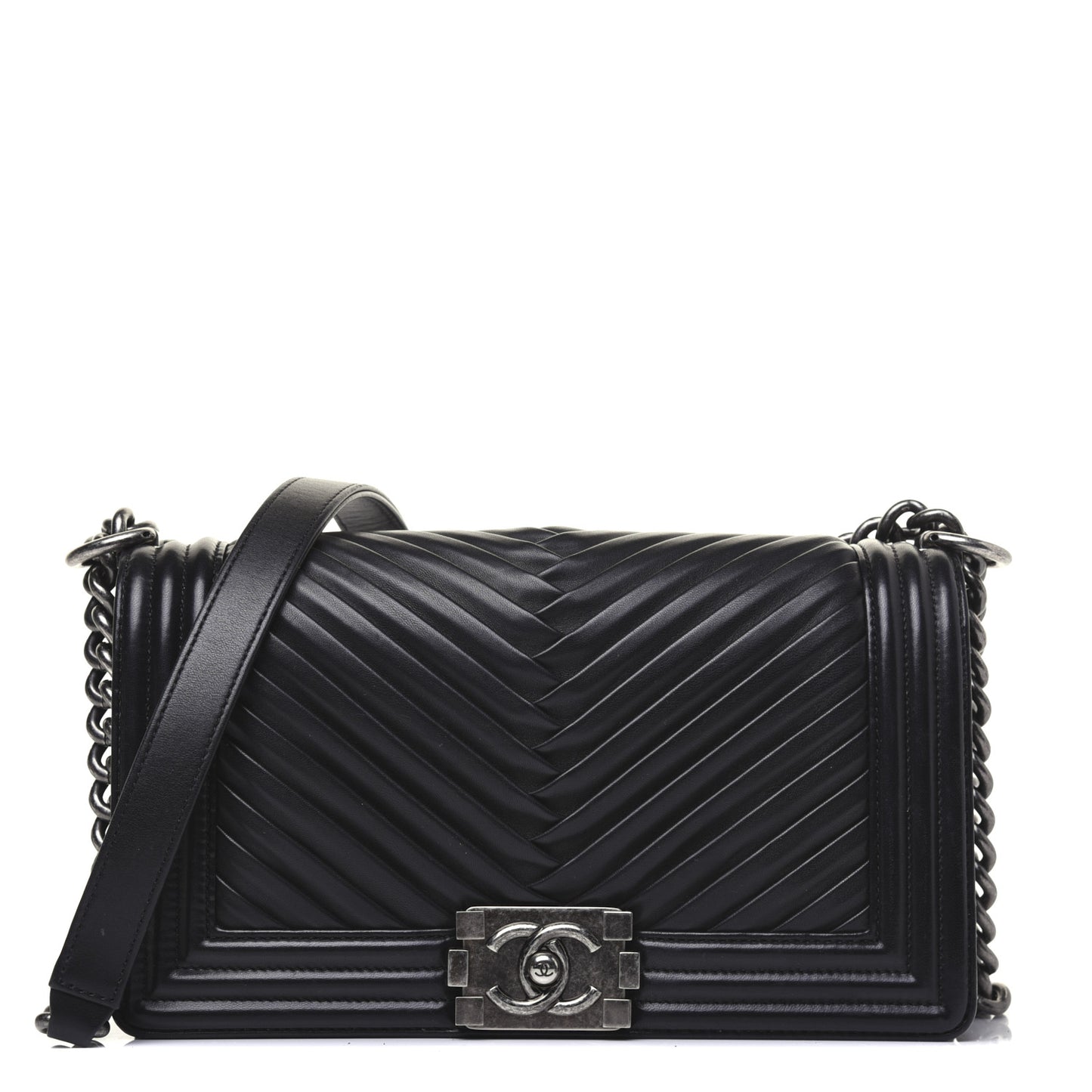 Lambskin Pleated Medium Boy Flap Black