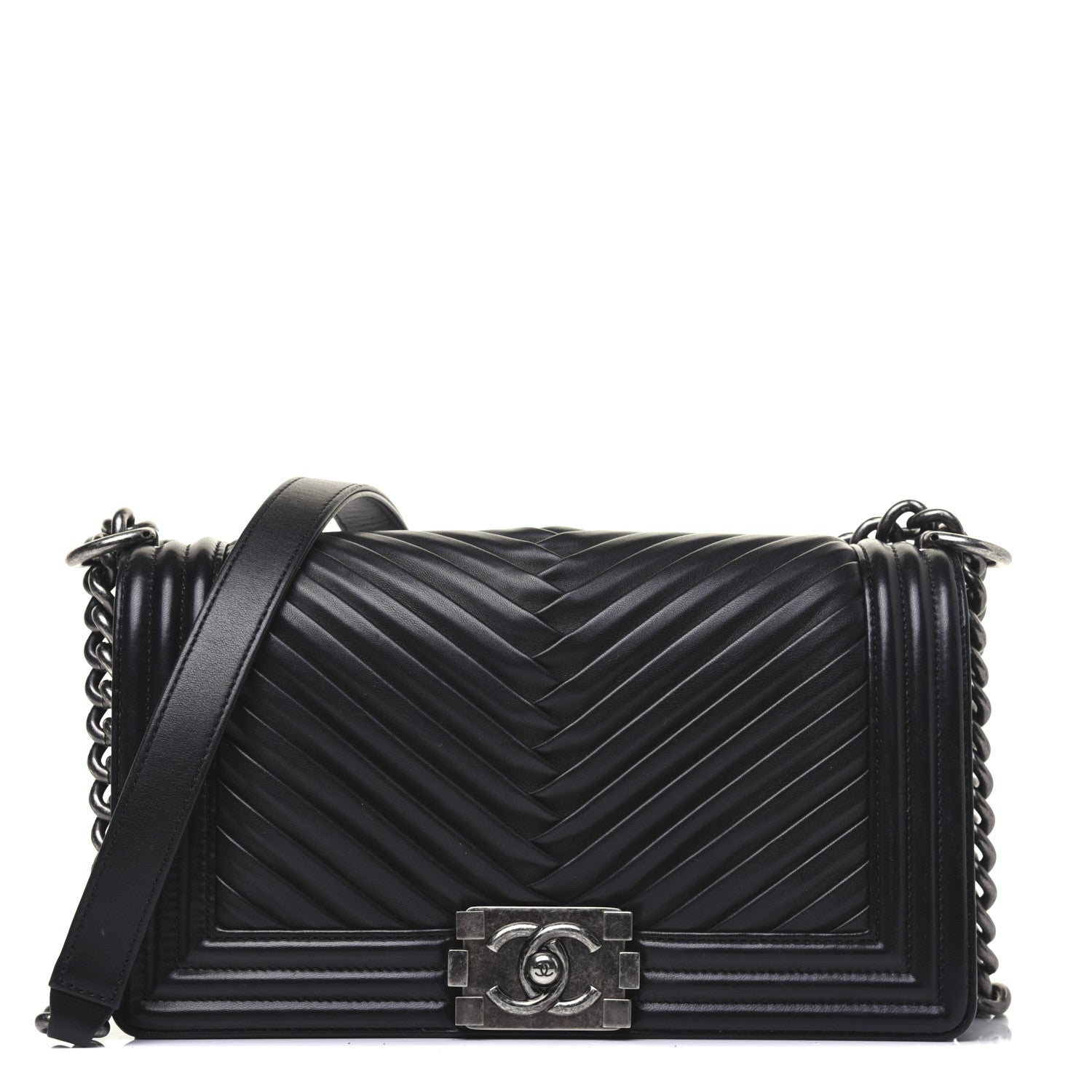 Chanel Lambskin Pleated Medium Boy Flap Black 1 of 16