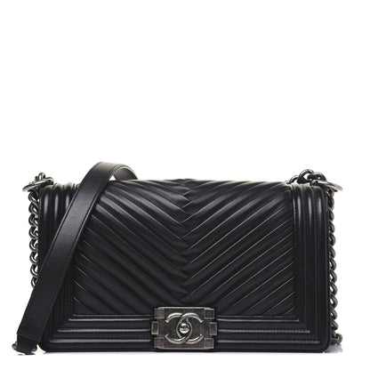 Chanel Lambskin Pleated Medium Boy Flap Black 1 of 16