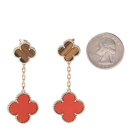Van Cleef & Arpels 18K Yellow Gold Tiger Eye Carnelian 2 Motifs Magic Alhambra Earrings 2 of 5