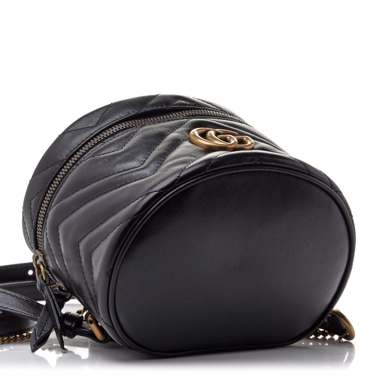 Calfskin Matelasse Mini GG Marmont Round Backpack Black