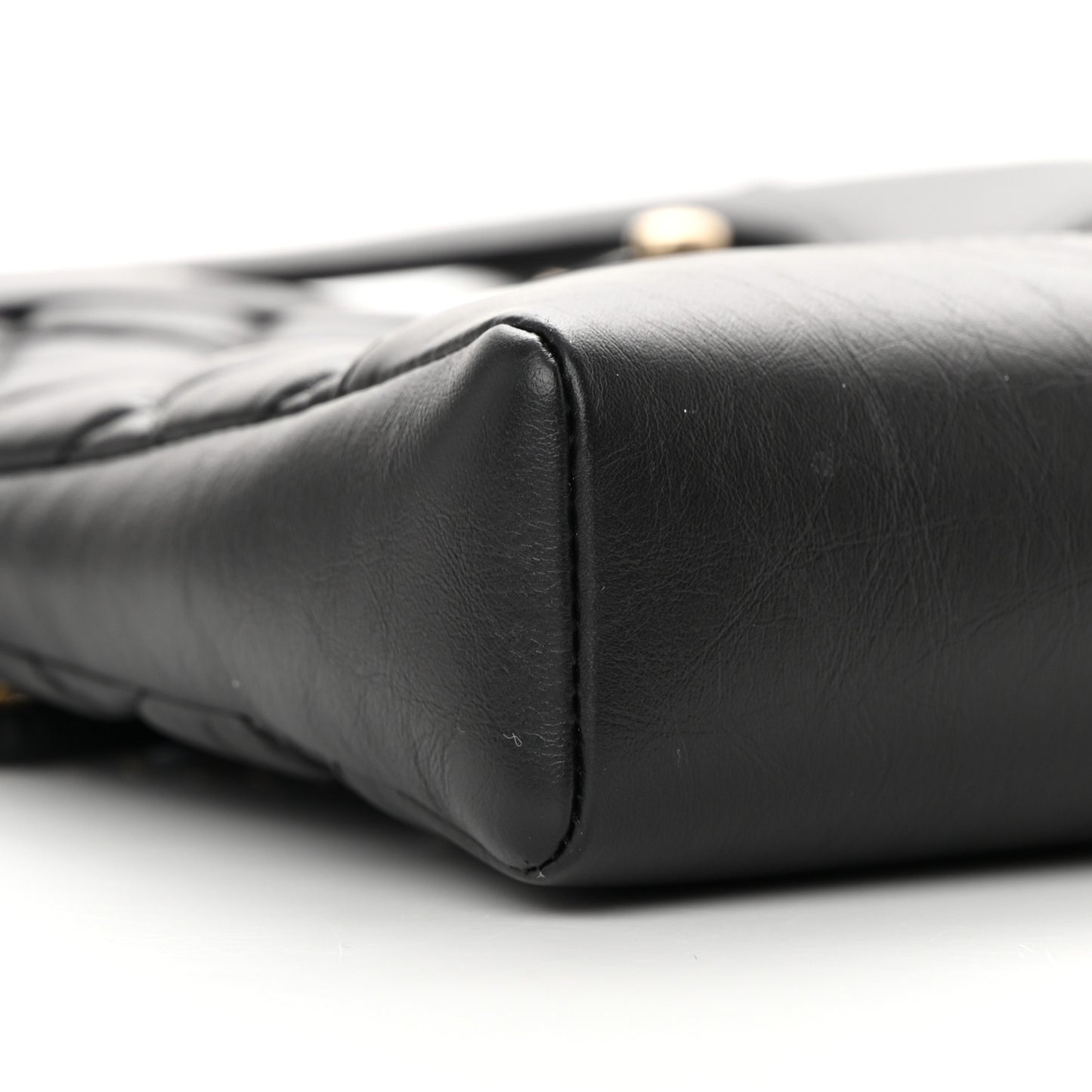 Shiny Crumpled Calfskin Quilted Mini 31 Shopping Bag Black
