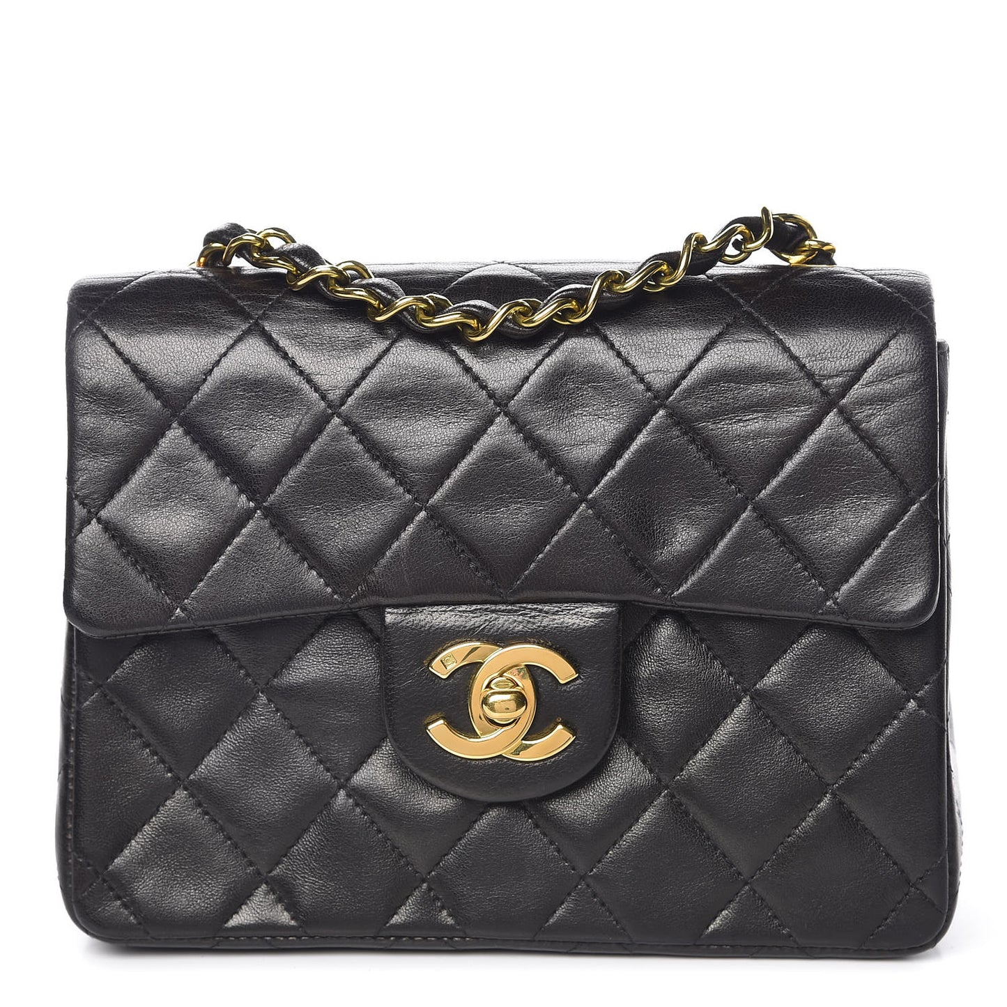Lambskin Quilted Mini Square Flap Black