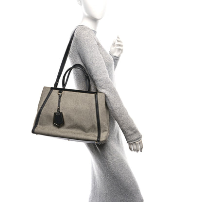 Fendi Canvas Vitello Regular 2Jours Tote White Black 2 of 10
