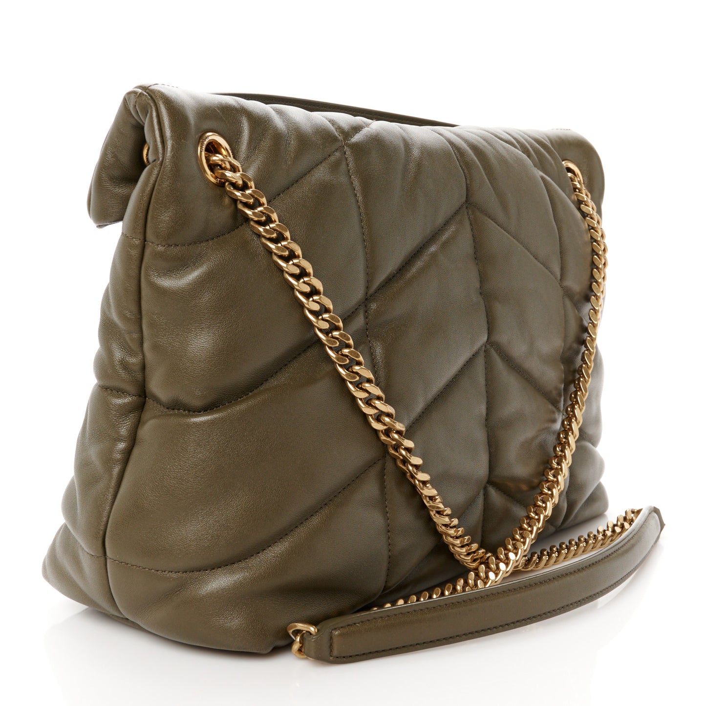 Lambskin Quilted Medium Loulou Puffer Monogram Chain Satchel Seaweed