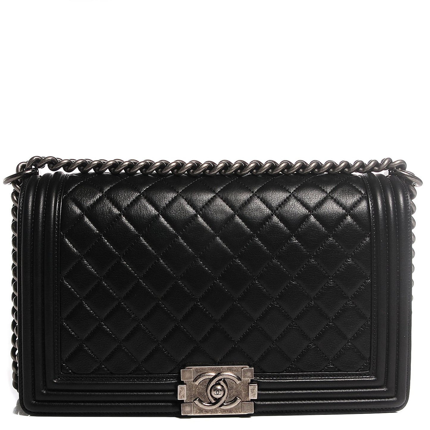 Metallic Calfskin Quilted New Medium Boy Flap Black