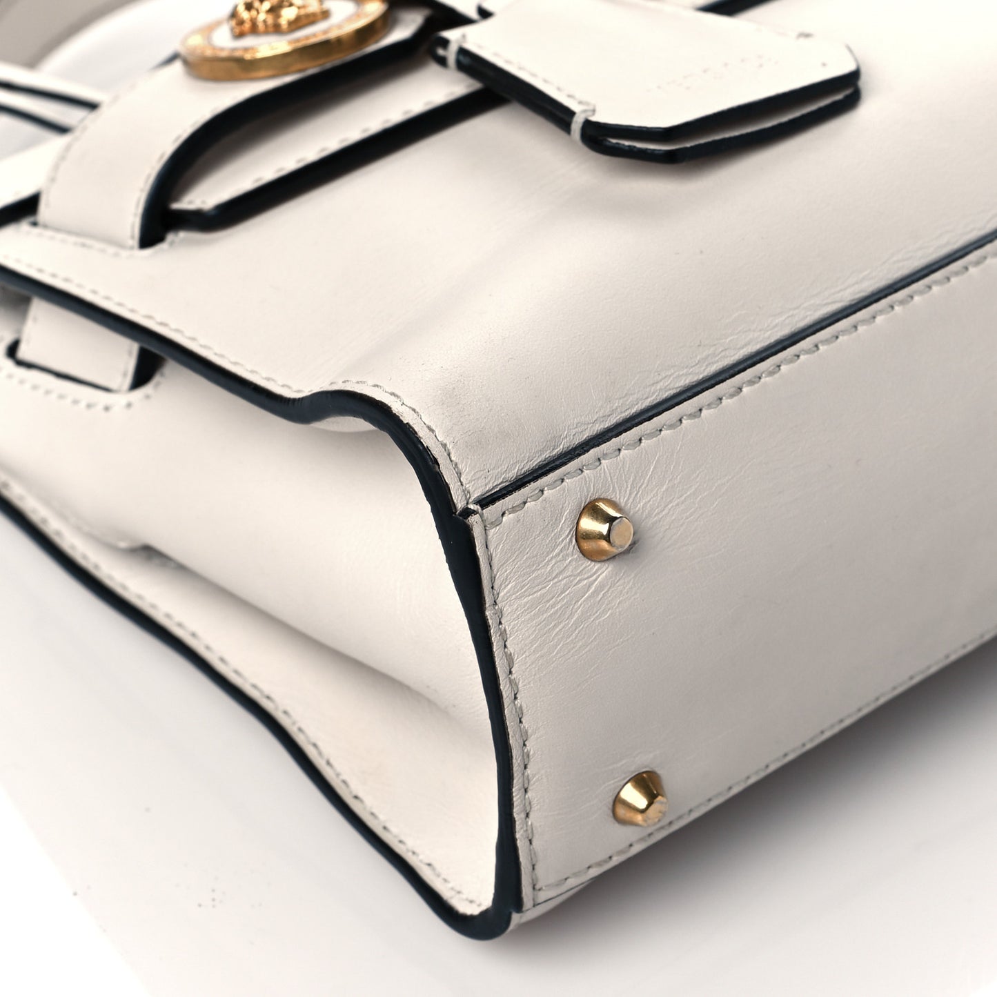 Calfskin Medusa Lock Top Handle Crossbody Bag White