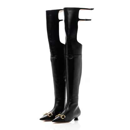 Gucci Nappa Horsebit Over The Knee Boots 35 Black 3 of 15