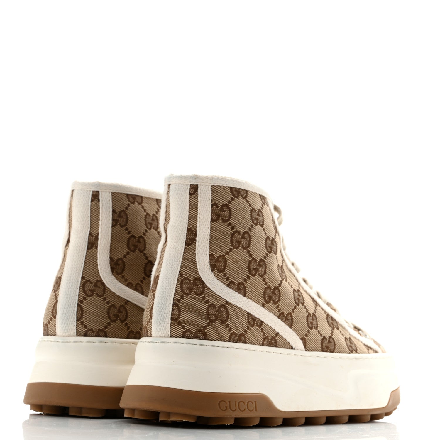 Gucci New Canvas GG Monogram Womens Tennis 1977 High Top 55mm Platform Sneakers 38.5 Beige Ebony Mystic White 5 of 12
