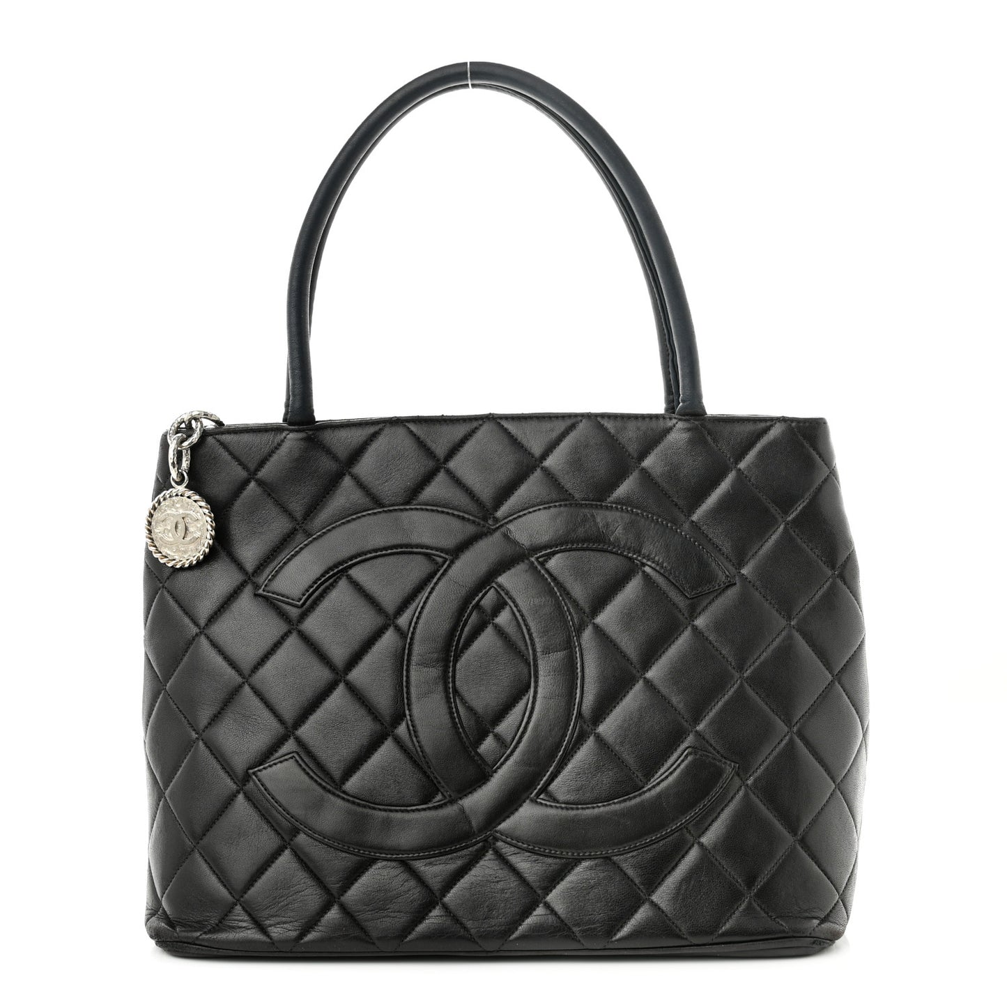 Lambskin Quilted Medallion Tote Black