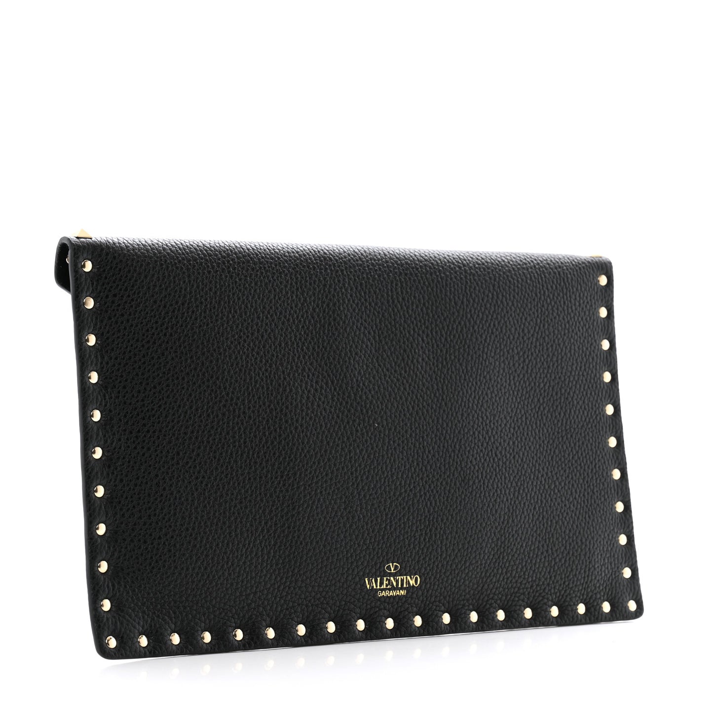 Pebbled Calfskin Large Rockstud Envelope Clutch Black