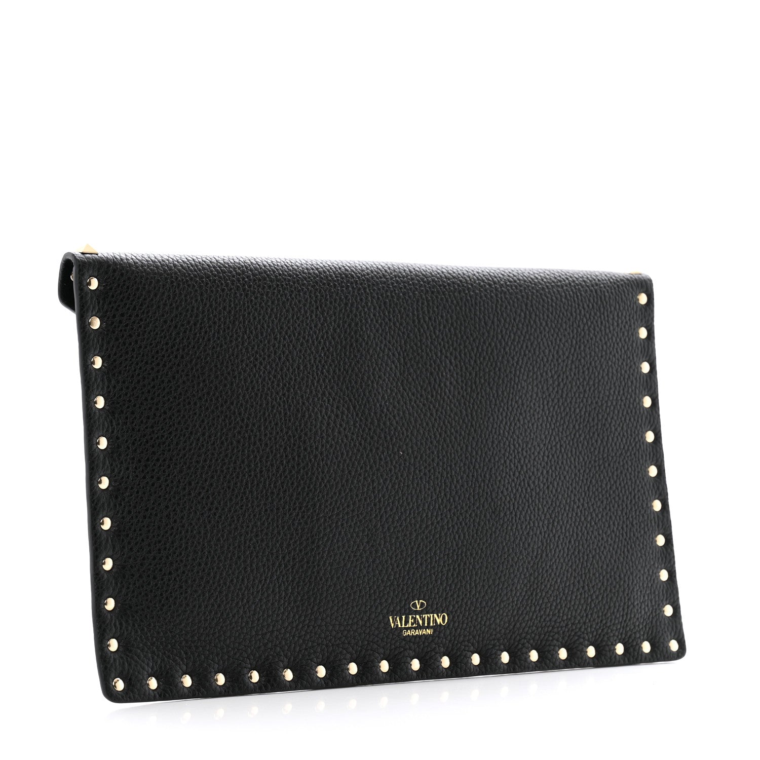Valentino Garavani Pebbled Calfskin Large Rockstud Envelope Clutch Black 3 of 7