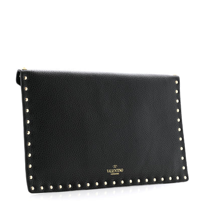 Valentino Garavani Pebbled Calfskin Large Rockstud Envelope Clutch Black 3 of 7