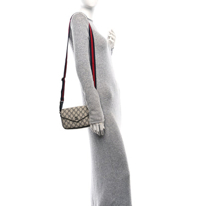 Gucci GG Supreme Monogram Textured Dollar Calfskin Web Mini Ophidia Envelope Shoulder Bag Beige Blue 2 of 9