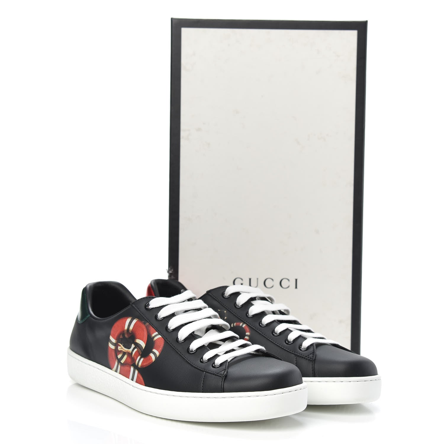 Gucci Calfskin Kingsnake Mens Ace Sneakers 9.5 Black Multicolor 9 of 9