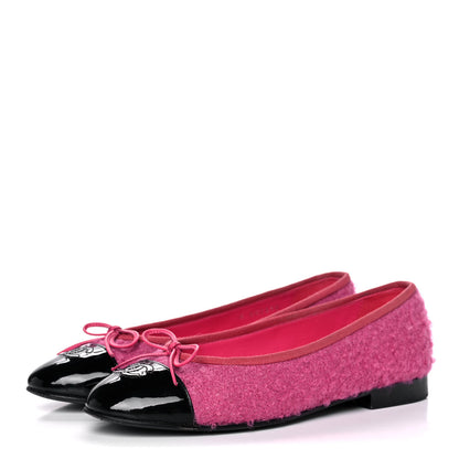 Chanel Tweed Patent Cap Toe Ballerina Flats 39 Pink Black 3 of 12