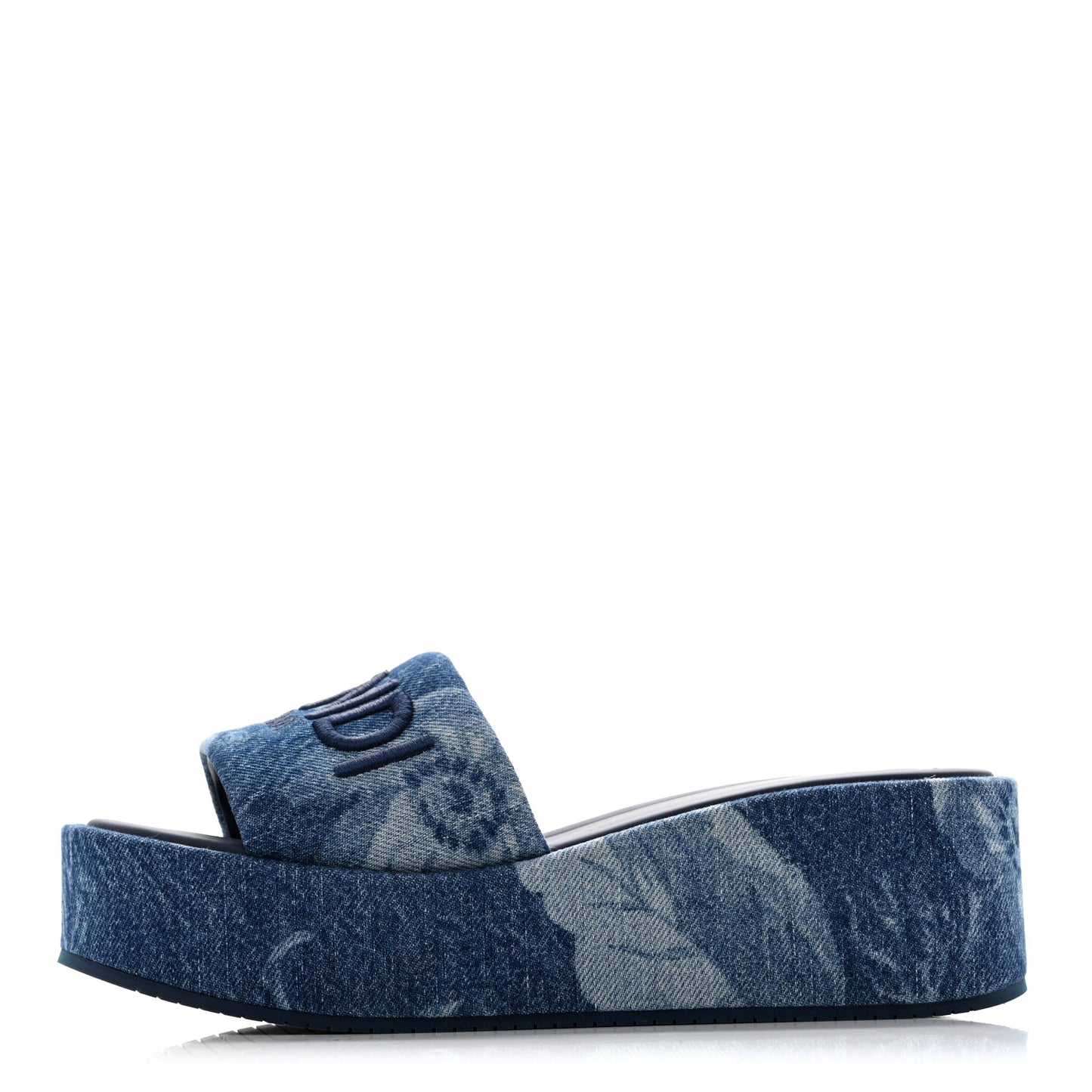 Denim Sea Garden Logo Sunshine Flatform Slide Sandals 36 Blue Medium Dark Blue