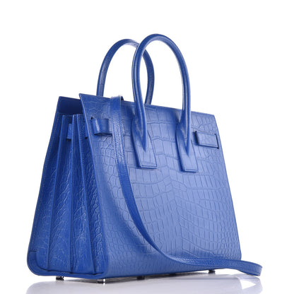 Saint Laurent Calfskin Crocodile Embossed Small Sac De Jour Royal Blue 3 of 7