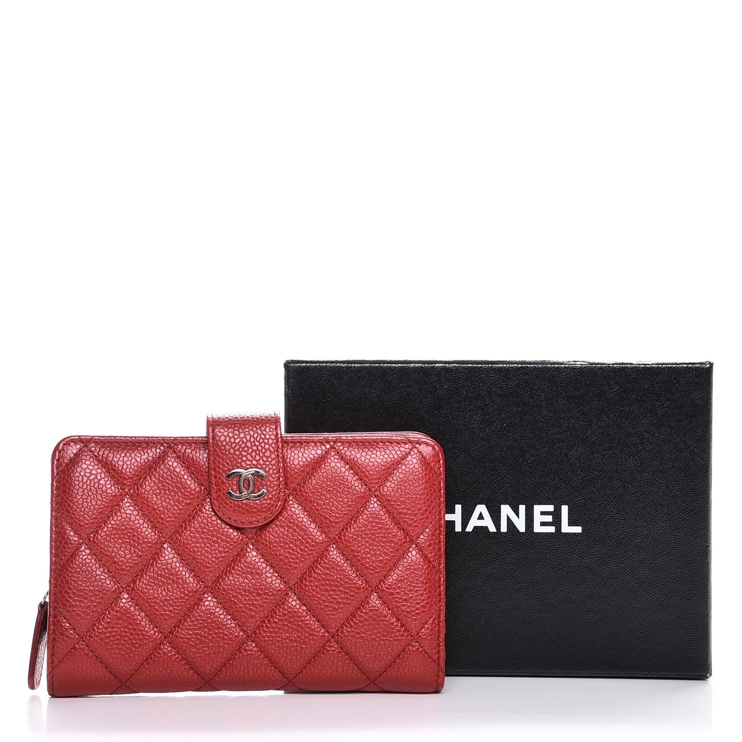 Caviar Quilted Zipped Pocket Wallet Red