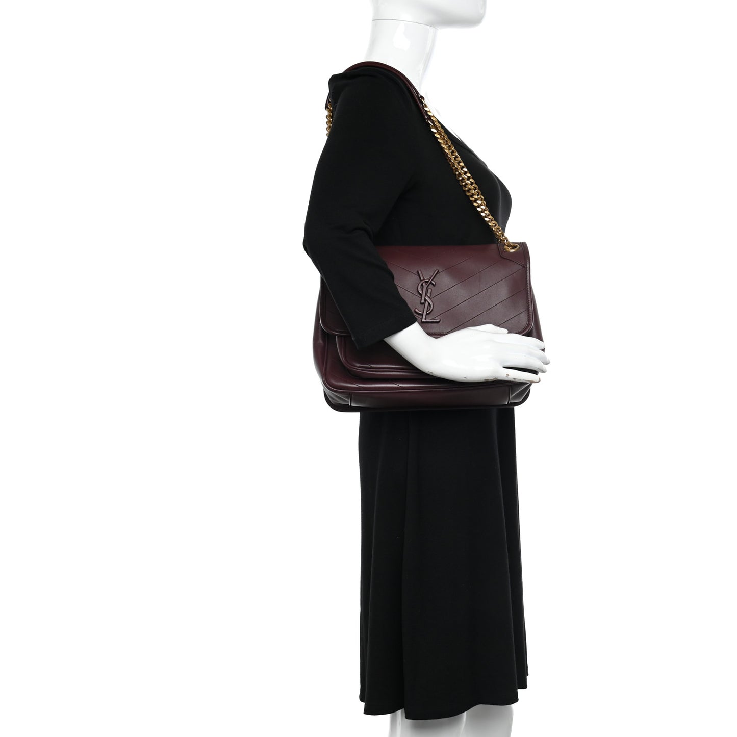 Lambskin Matelasse Monogram Medium Niki Chain Satchel Rouge Legion